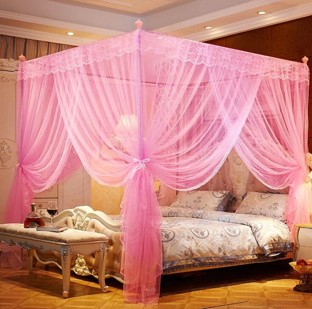 pink four corner bed canopy mosquito net twin size draped princess canopy