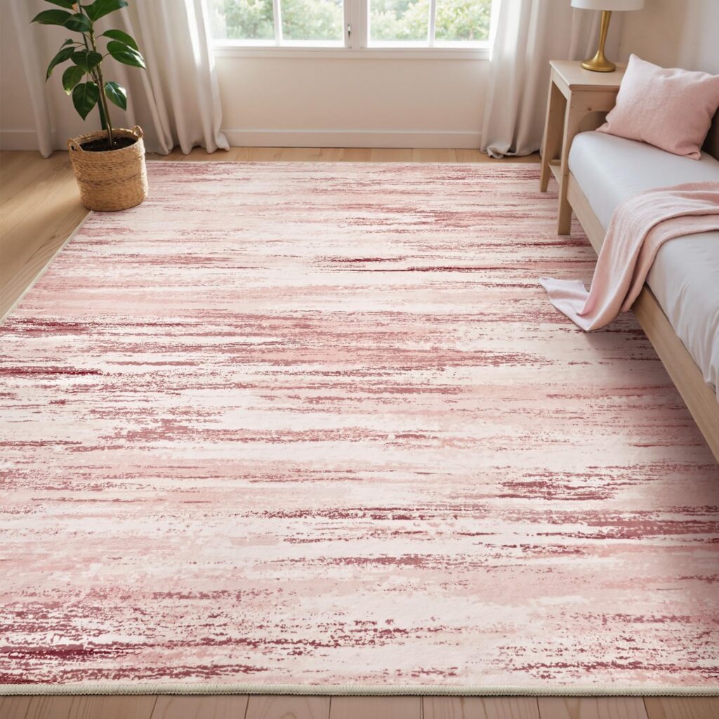 pink 5x7 washable area rug soft abstract non slip microfiber carpet