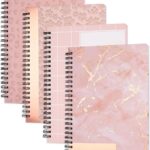 pink A5 spiral notebooks set marble cover lined journals wide ruled 4 pack