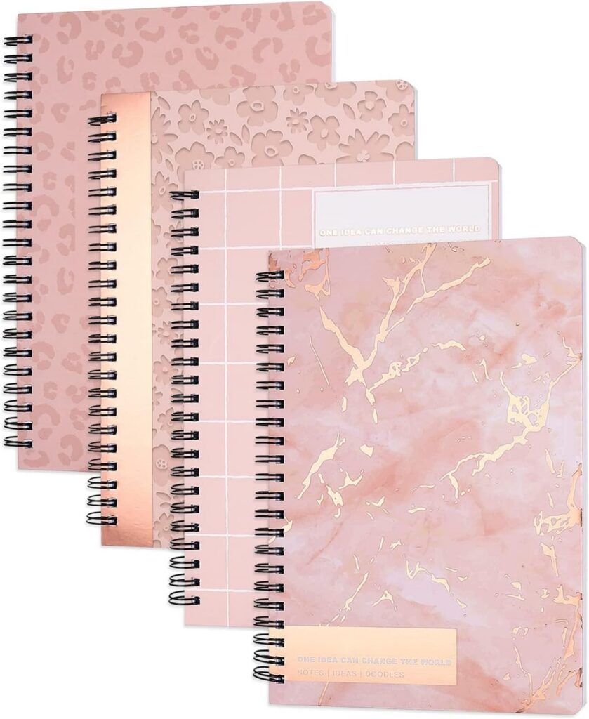 pink A5 spiral notebooks set marble cover lined journals wide ruled 4 pack