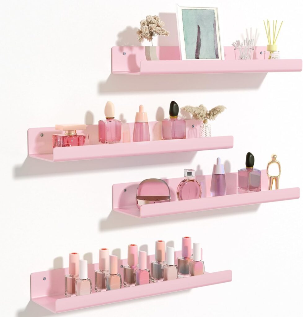 pink acrylic floating shelves wall mounted 4 pack 15 inch display shelves