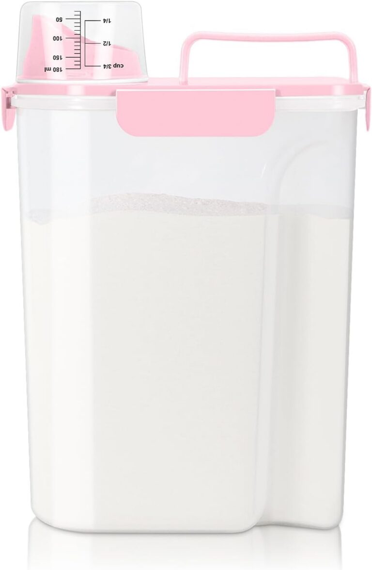 pink airtight rice container cereal dispenser plastic food storage with measuring cup