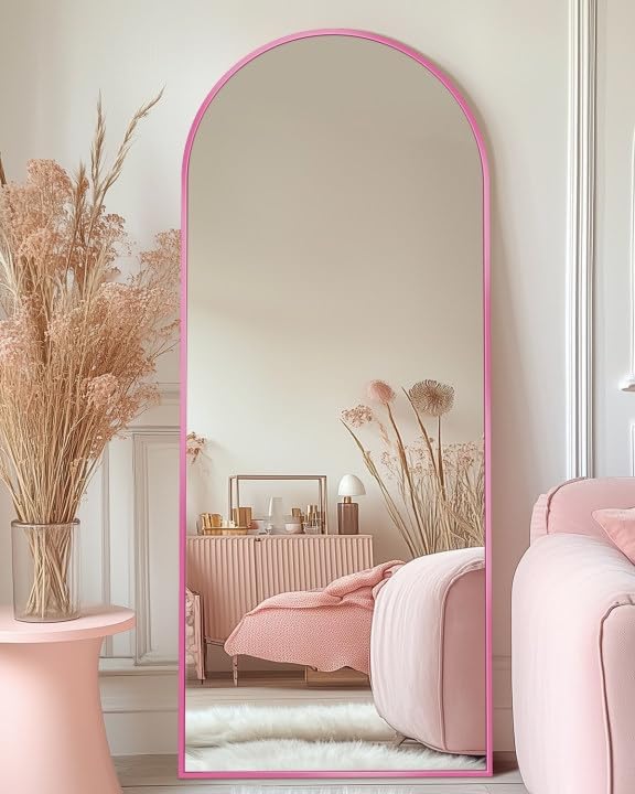 pink arched full length mirror aluminum frame 58x19 freestanding