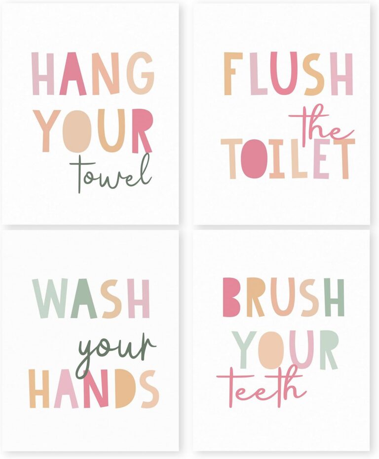 pink bathroom wall art set of 4 wash your hands posters 8x10 unframed