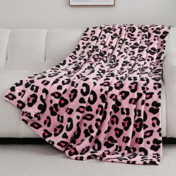 pink and black leopard print throw blanket soft plush flannel cozy blanket