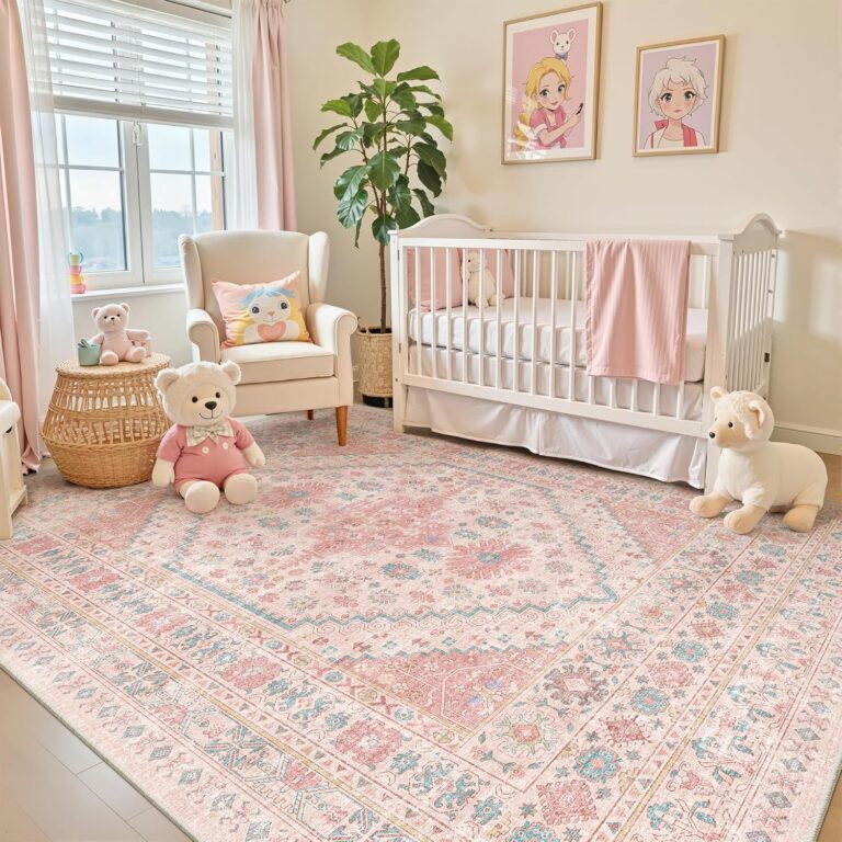 pink geometric area rug 5x7 washable non slip soft microfiber rug