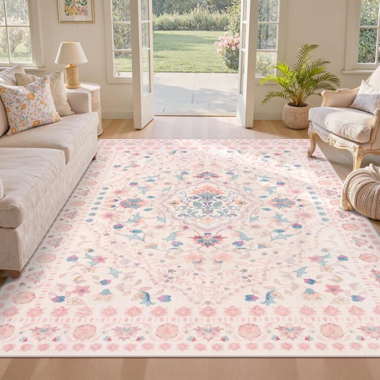 pink and blue boho floral 8x10 washable area rug soft non slip low pile