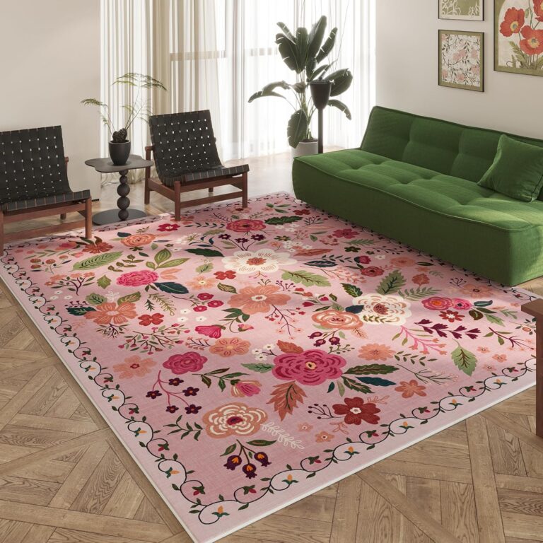 pink boho floral area rug 8x10 washable non slip vintage style large rug
