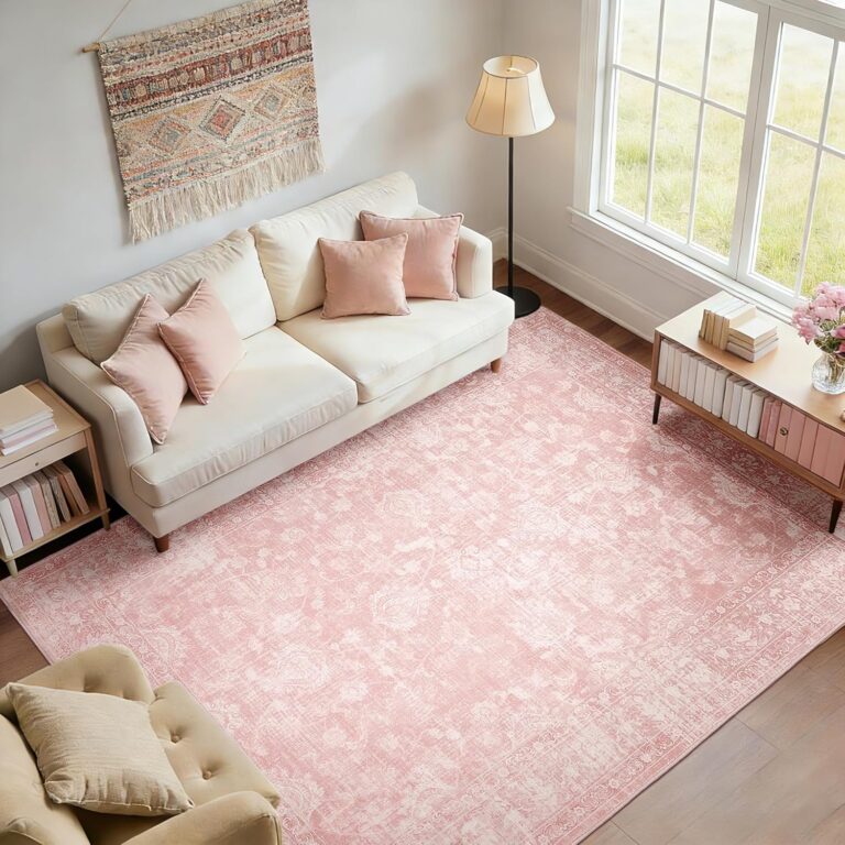 pink vintage boho area rug 6x9 distressed washable non slip carpet