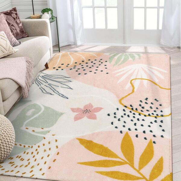 pink botanical boho rug 4x6 washable non slip faux wool area rug