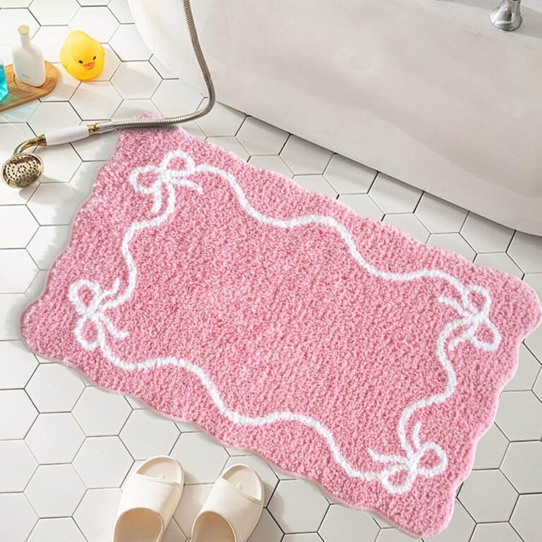 pink bow bath mat microfiber non slip absorbent bathroom rug 20x32