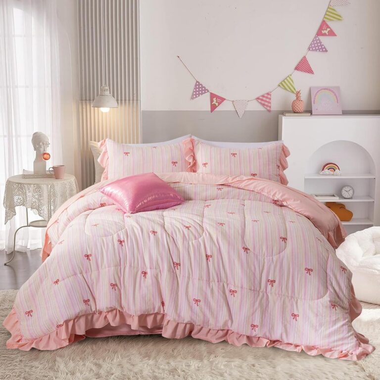 pink bow comforter set full 6 piece kawaii ribbon bedding set