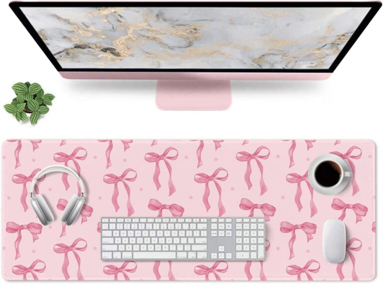 pink bow desk mat large mouse pad non slip keyboard mat 31.5x11.8