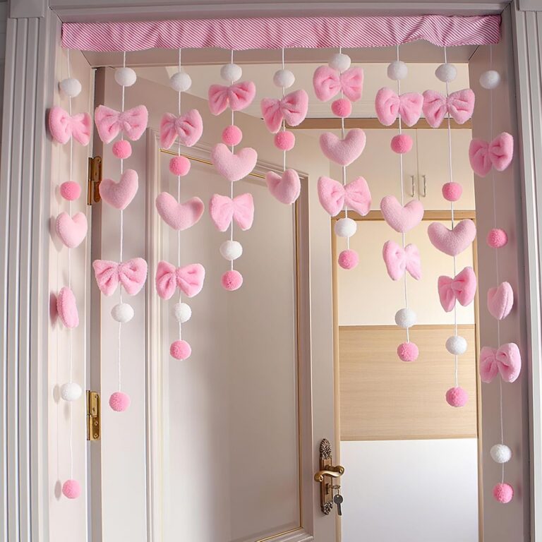 pink bow heart plush curtain kawaii door window soft decorative curtain