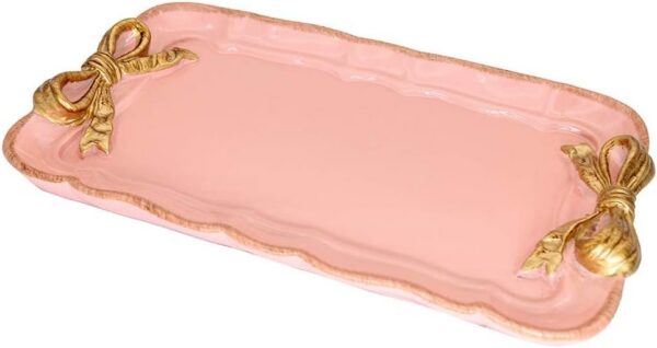 pink resin decorative tray bow design jewelry organizer vanity tray