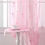 pink bow sheer curtains embroidered voile tulle 84 inch rod pocket panels