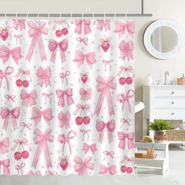 pink bow shower curtain waterproof polyester 72x72 aesthetic bathroom decor