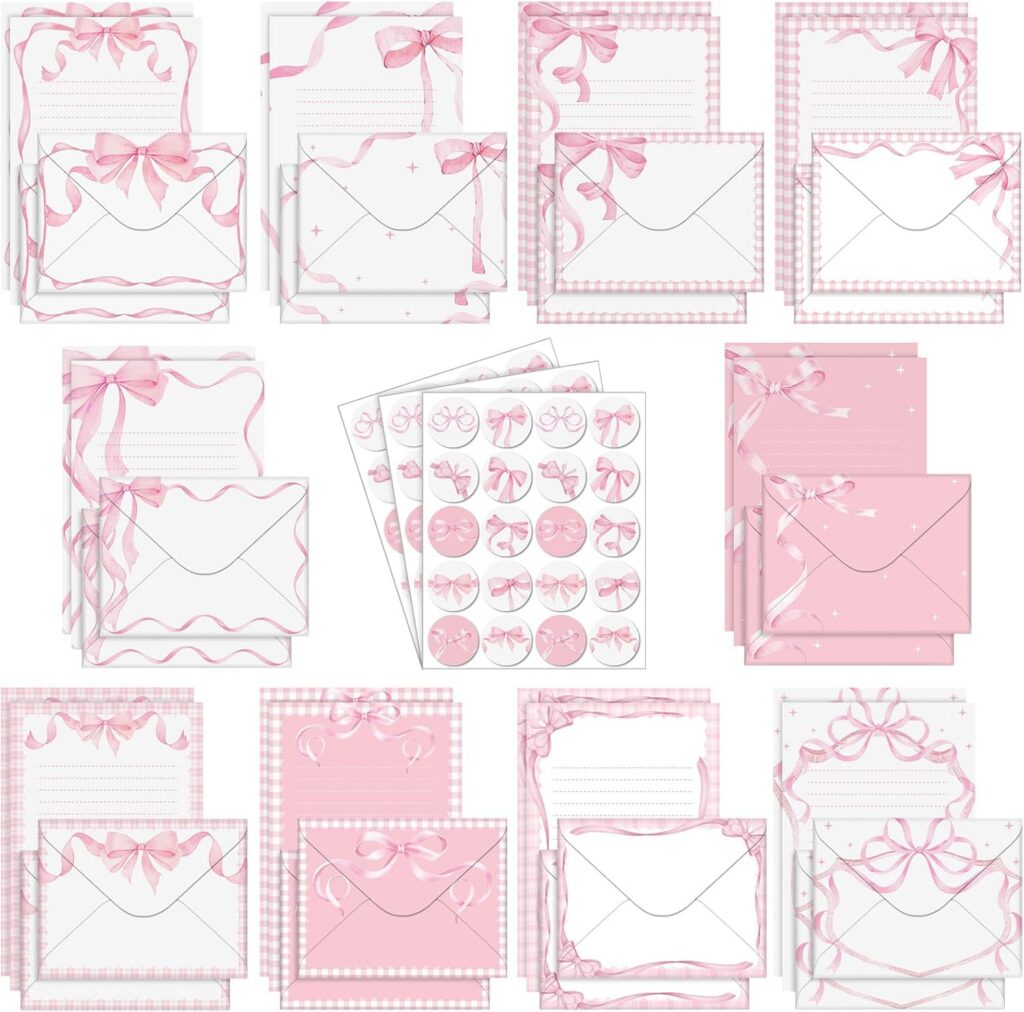 pink bow stationery paper and envelope set decorative letter writing supplies