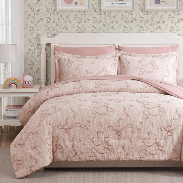 pink bowknot comforter set full 7 piece bedding set with sheets pillowcases and shams