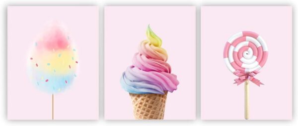 pink candy ice cream wall art prints set of 3 unframed canvas posters nursery decor
