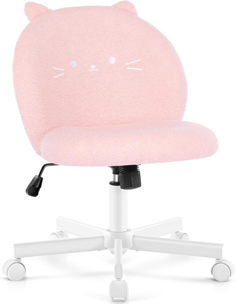 pink cat back vanity chair armless teddy fleece office desk chair with wheels adjustable swivel