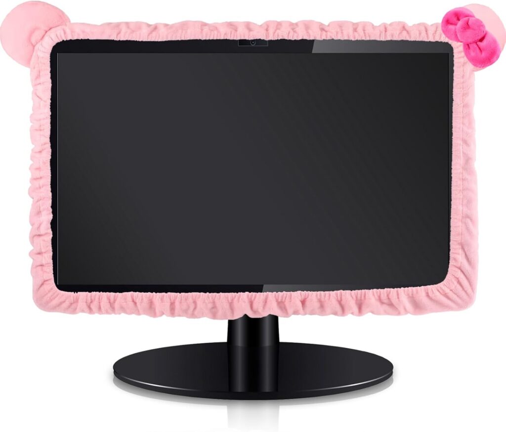 pink kawaii monitor cover cat ears furry dust cover