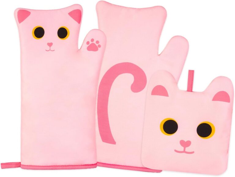 cute pink cat oven mitts and pot holder set quilted cotton heat resistant kitchen gloves