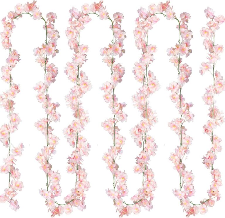 pink artificial cherry blossom garland hanging silk flower vines for wedding home garden decor