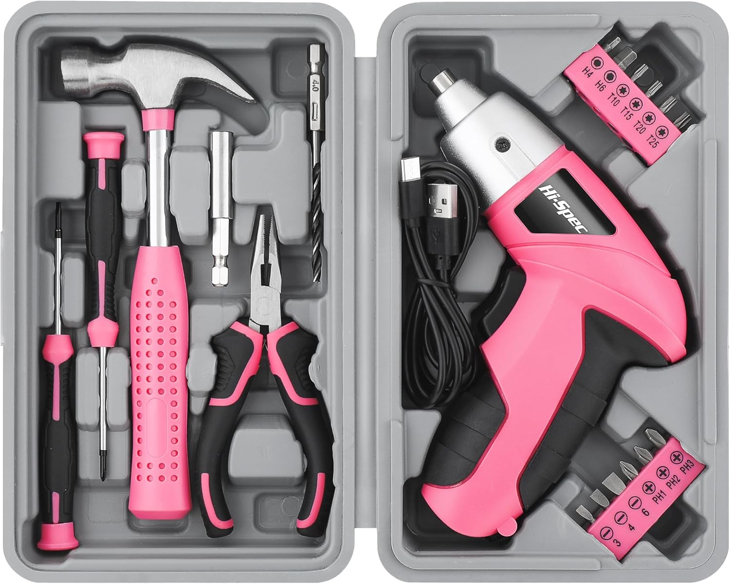 pink-cordless-electric-screwdriver-tool-kit-19pc pink cordless electric screwdriver set compact tool kit with bits and accessories
