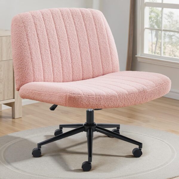 pink criss cross chair with wheels wide seat teddy fabric