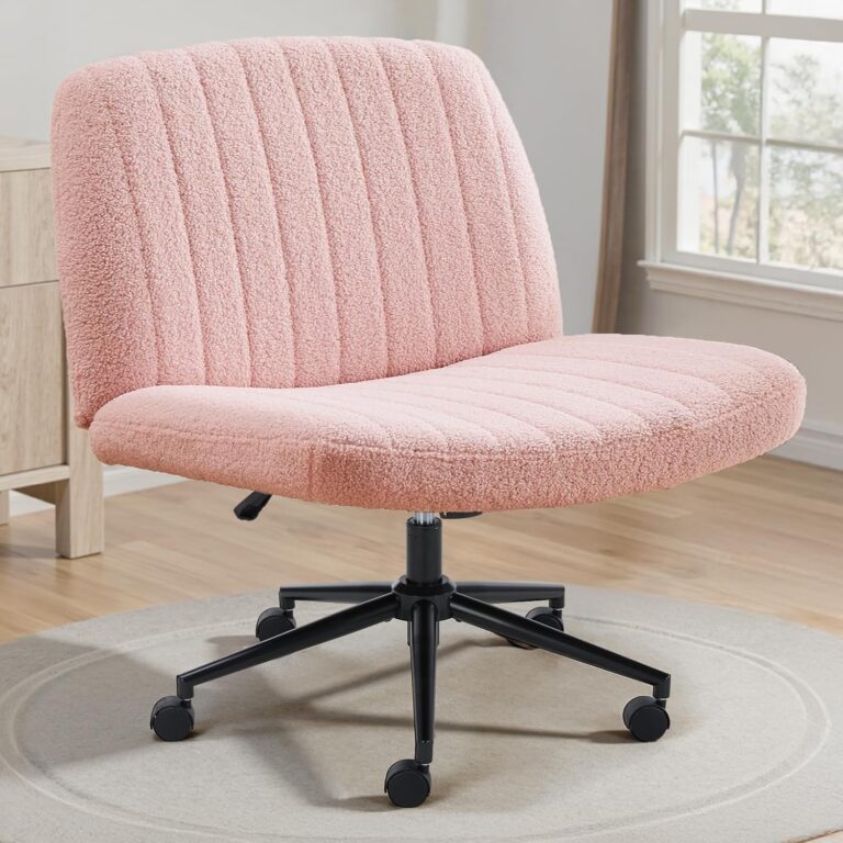pink criss cross chair with wheels wide seat teddy fabric