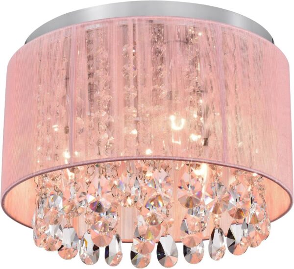 pink drum chandelier flush mount crystal ceiling light 3 light fixture
