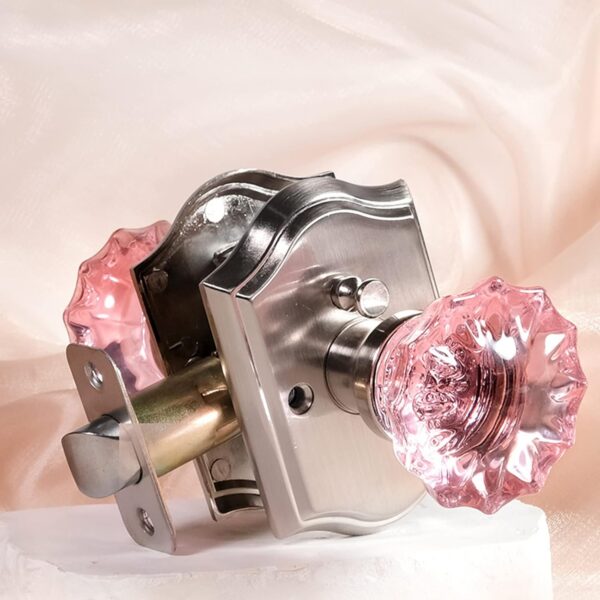 pink crystal rose door knob with vintage glass design and privacy lock