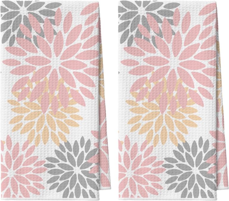 pink floral microfiber kitchen towels with dahlia design quick dry dish towels set