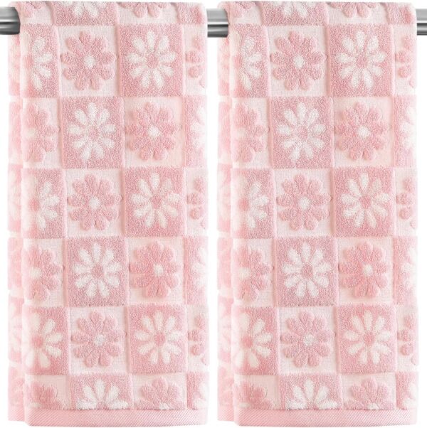 pink daisy hand towels cotton checkered floral bathroom kitchen towel set