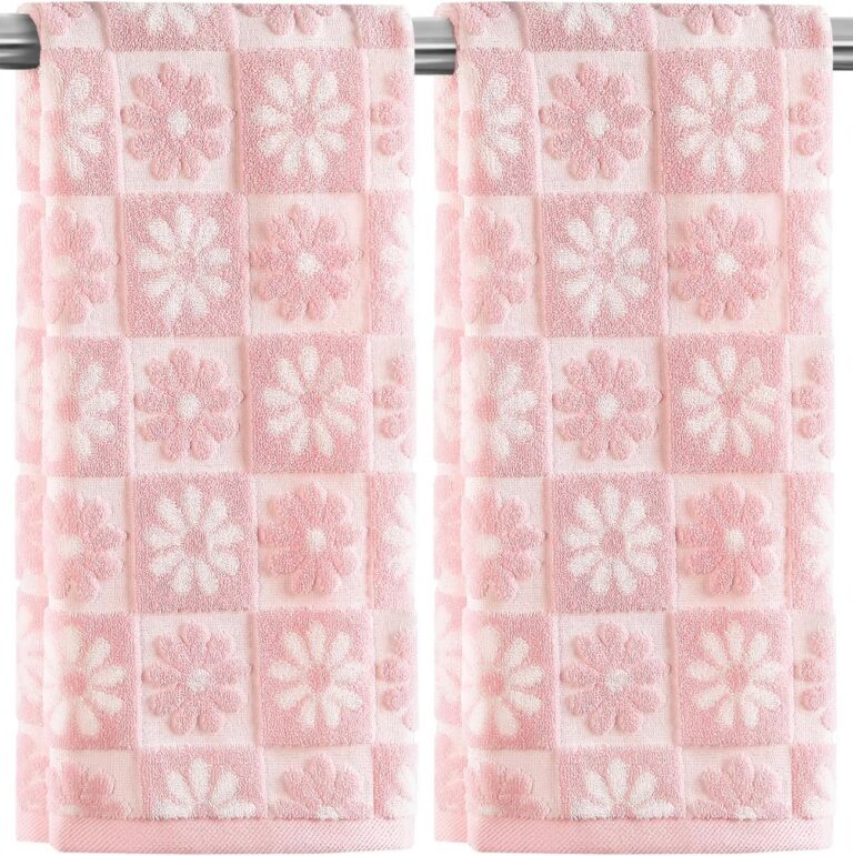 pink daisy hand towels cotton checkered floral bathroom kitchen towel set