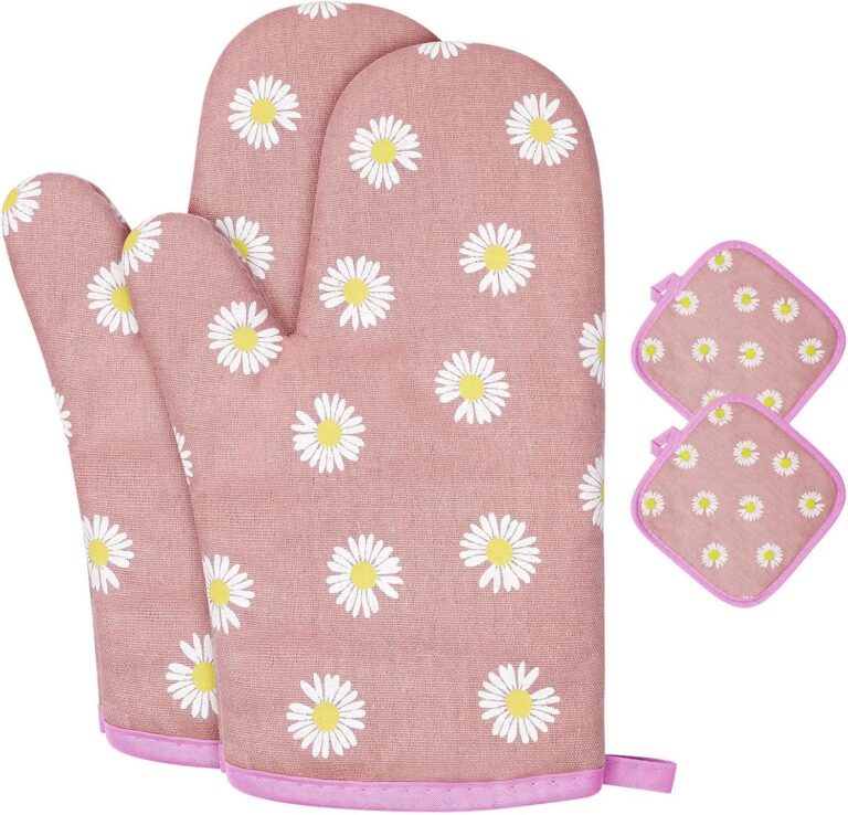 pink daisy oven mitts and pot holders cotton heat resistant kitchen gloves set