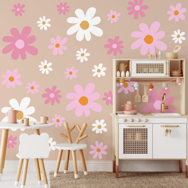 pink daisy wall stickers flower decals peel and stick nursery bedroom decor