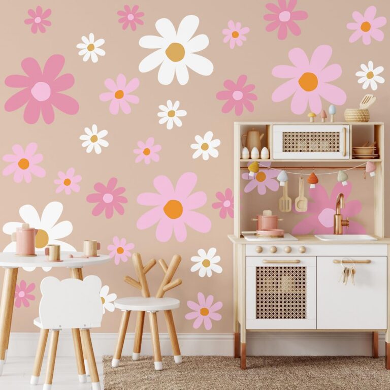 pink daisy wall stickers flower decals peel and stick nursery bedroom decor