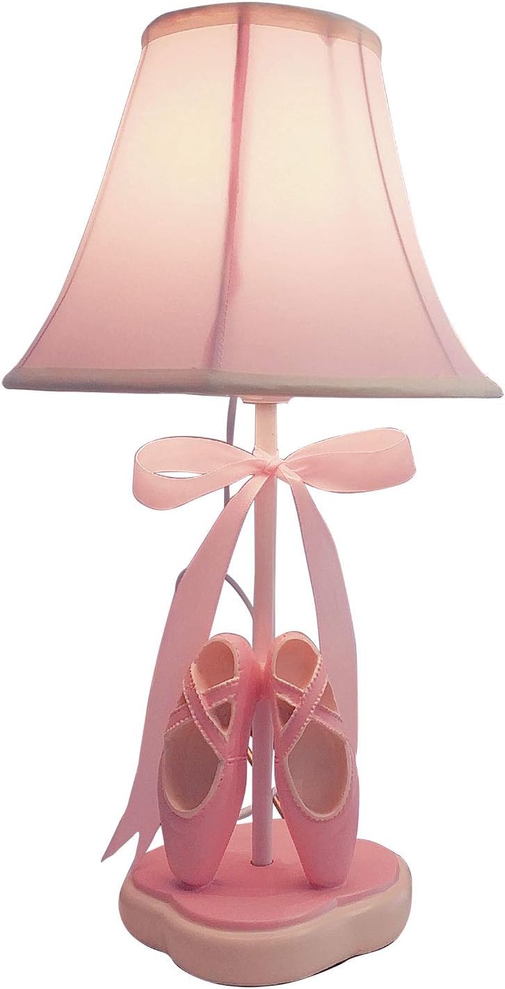 pink bow dancing shoes bedside table lamp resin base fabric shade 14 inch