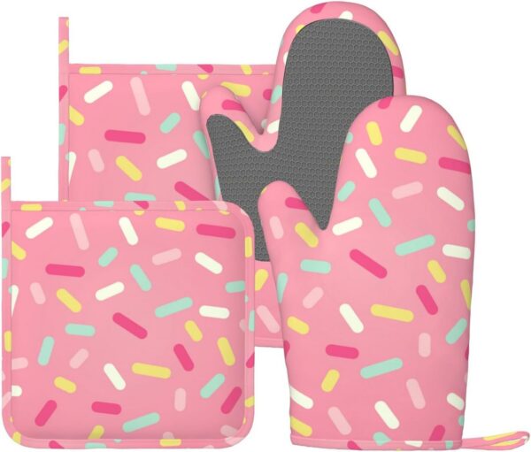 pink donut sprinkles kawaii oven mitts and pot holders silicone heat resistant kitchen set