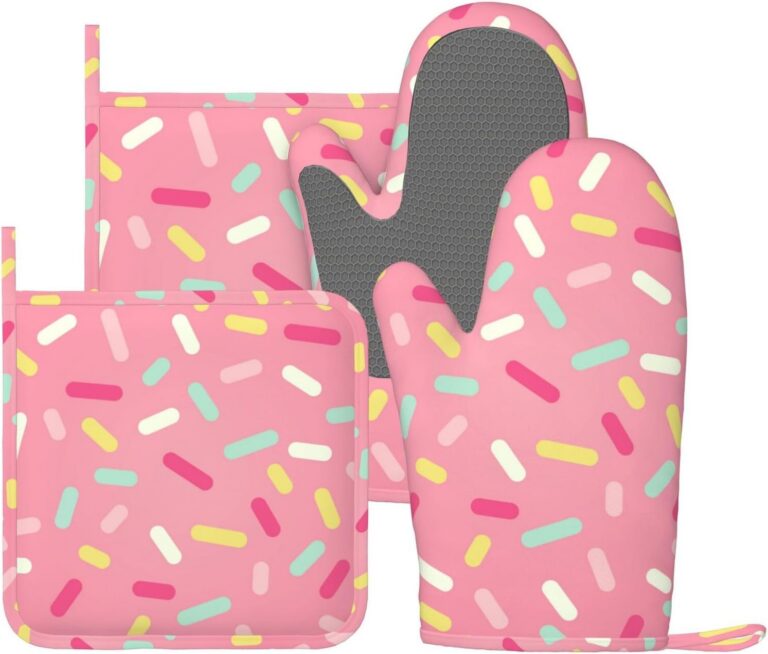 pink donut sprinkles kawaii oven mitts and pot holders silicone heat resistant kitchen set