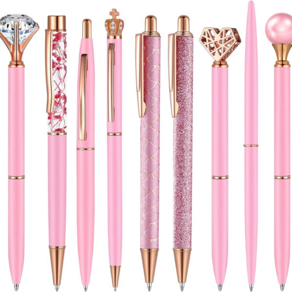 pink diamond glitter pens set metal ballpoint pens black ink retractable journaling pens