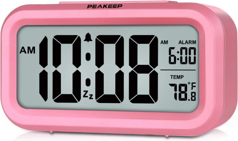 pink digital alarm clock with night light battery operated temperature display