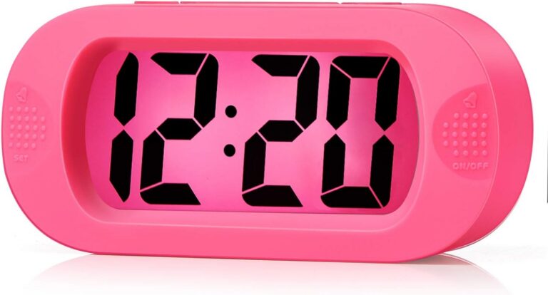 pink digital travel alarm clock with lcd display snooze night light