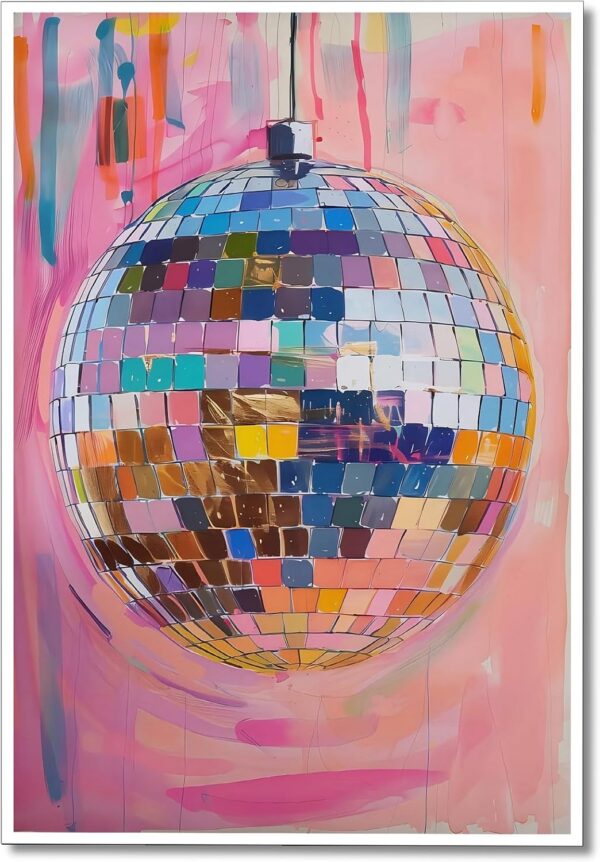pink disco ball wall art preppy poster girly room decor canvas print