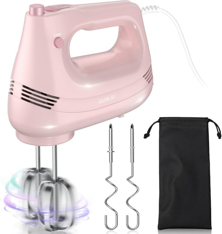 pink electric hand mixer 5 speed turbo stainless steel whisk dough hook