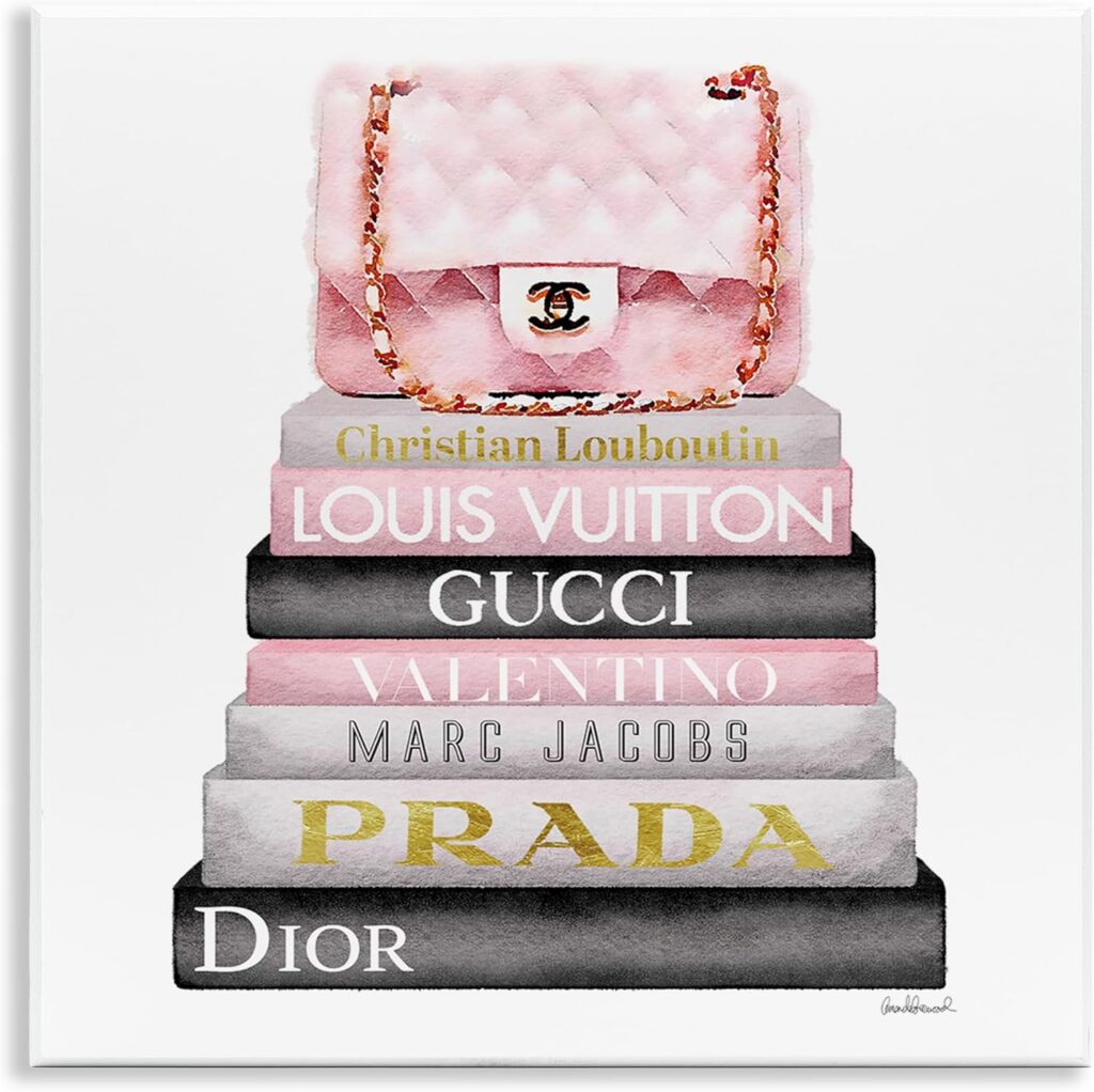 pink fashion bookstack wall plaque watercolor art square 12x12 MDF mounted print