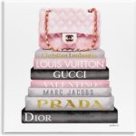 pink fashion bookstack wall plaque watercolor art square 12x12 MDF mounted print