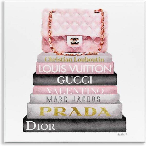 pink fashion bookstack wall plaque watercolor art square 12x12 MDF mounted print